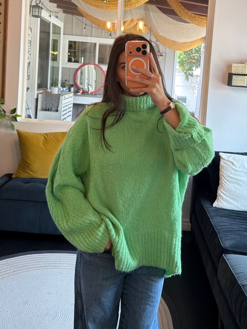 A.L.C. Lime Green Oversized Turtleneck Sweater
